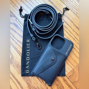 Bandolier Hailey Black Leather Crossbody Phone Case iPhone 16 pro